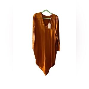 Universal Standard Brownish Orange Asymmetrical V-Neck Dress